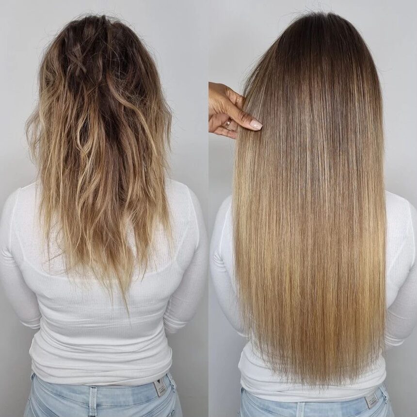 Antes e depois: cabelo loiro fino ganhando volume e ondas longas